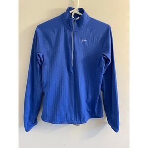 Nike Running Dri-FIT 1/4 Zip Pullover Blue Geometric Textured Thumbhole Womens M